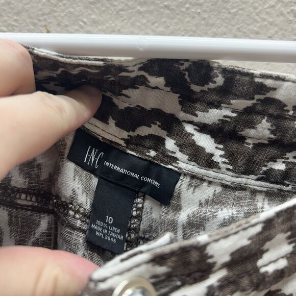 INC Y2k Geometric Print Pants Sz 10 100% Linen Wide Leg Flare Boho Preppy Beach - Picture 5 of 9